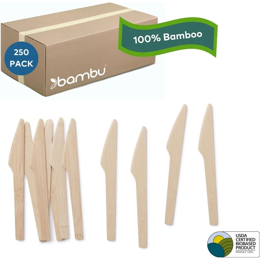 Pack of 250 Bamboo Knives Disposable Set Biodegradable Eco Friendly Products Bamboo Utensils for Events Compostable Cutlery Bul