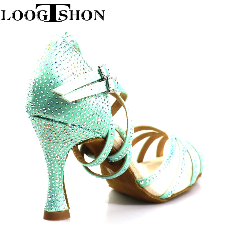 LoogtshonHot Selling Women Latin Dance Shoes Rumba Samba Ballroom Party Ladies Dance Heels Women Sandals Rhinestone Wedding Shoe