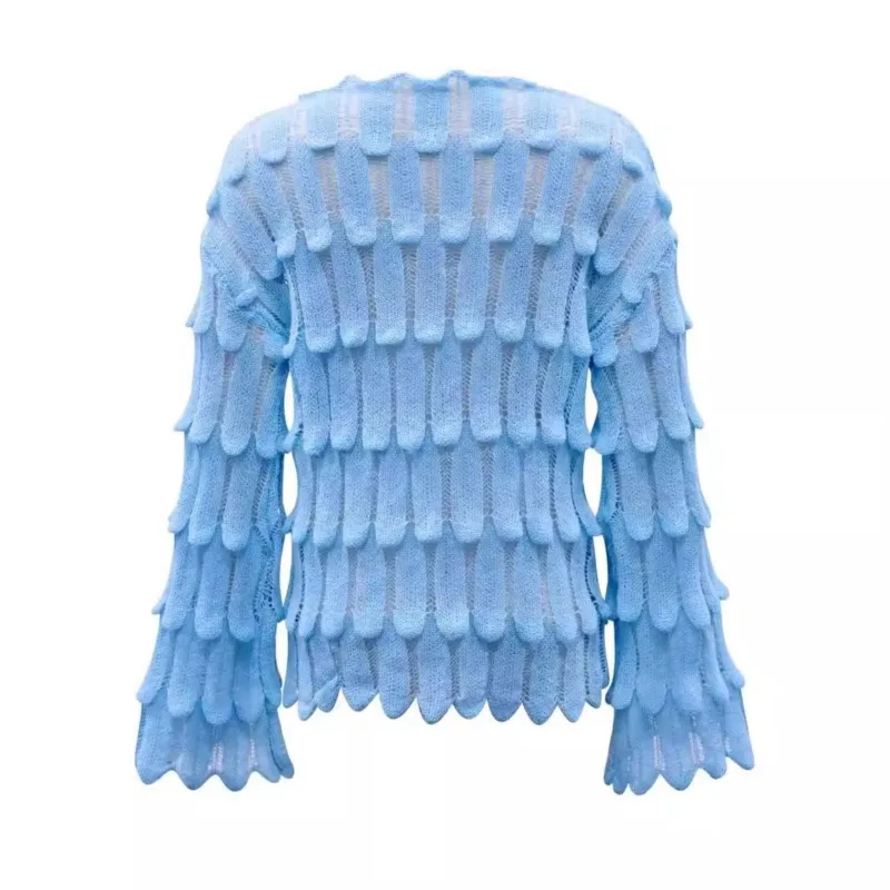 Autumn Winter Chic Feather Hollow Knitted Loose Pullover Sweater Women New Fashion Long Sleeve Lazy Top Versatile Sweater Woman