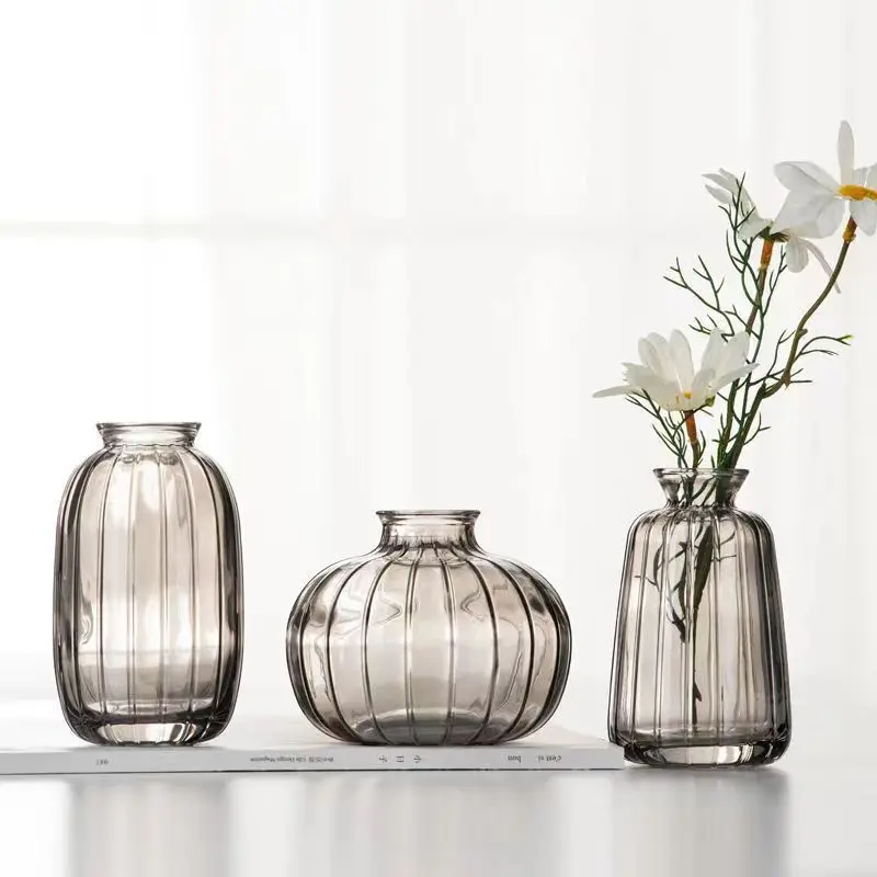 Glass Vase Set with Pumpkin- Shaped, 4 Colors, Perfect for Thanksgiving & Halloween Decor