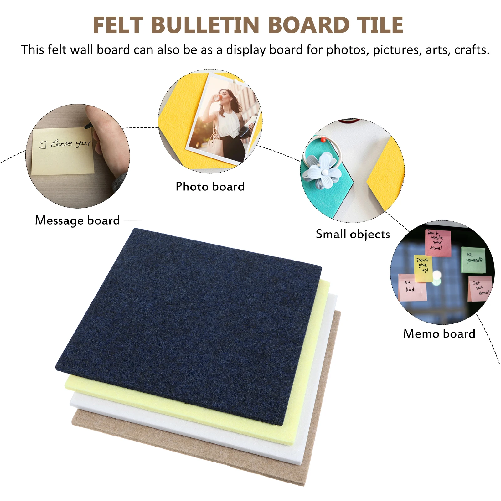 

4pcs Square Felt Board Tiles Self-Adhesive Bulletin Board Wall Memo Stickers No Drill Easy Install Office Home Decor Felt Pin