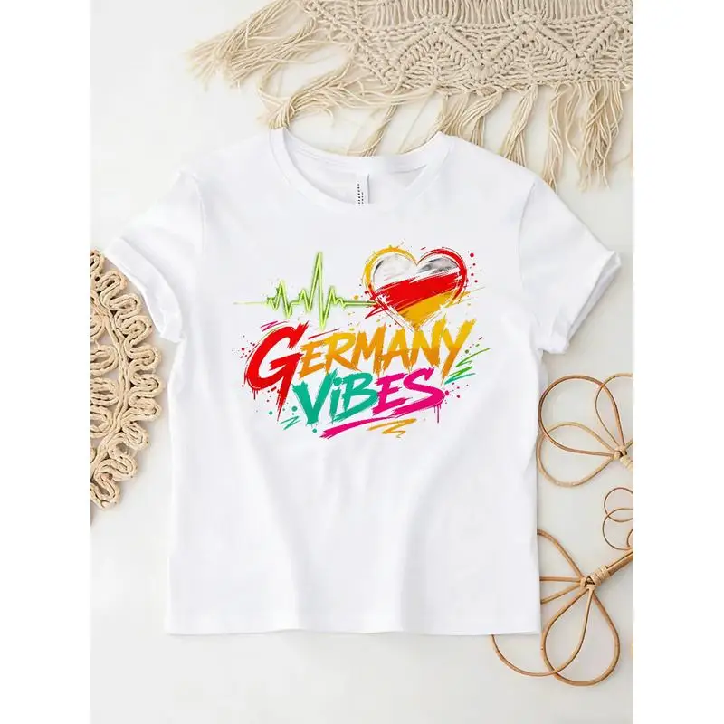 Germany Vibes German Flag Heart ECG Pulse T Shirt Graffiti Splash Ink Style Patriotic Germany Lover Casual Short Sleeve Tee