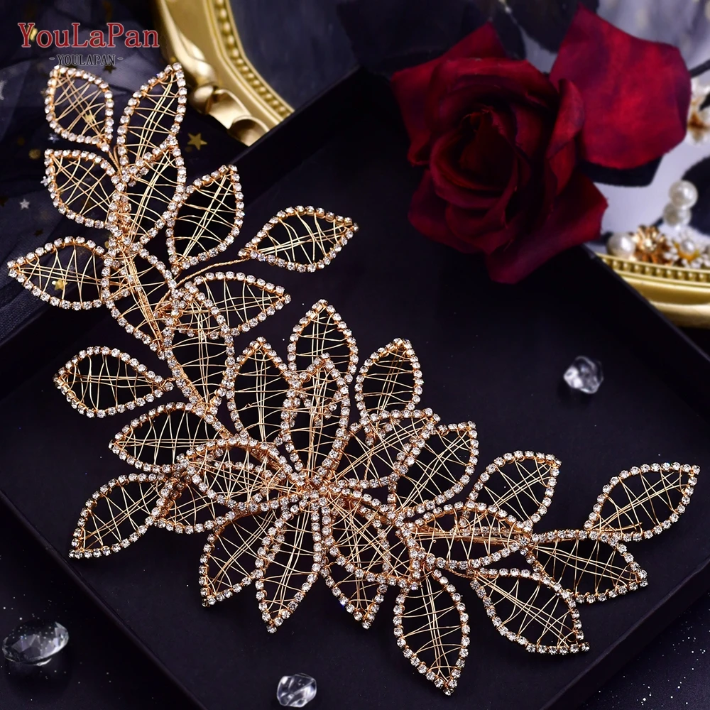 YouLaPan HP256A Rhinestones Headpiece เจ้าสาวสำหรับงานแต่งงาน Leaf Headband อุปกรณ์เสริมผมเจ้าสาว Headdresses เจ้าสาว Headdress