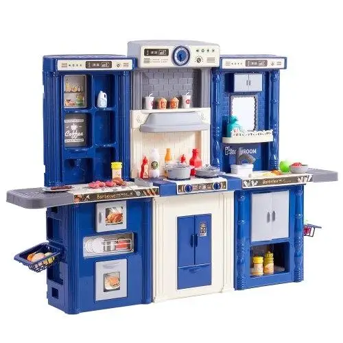 Kids 74-Piece Blue Kitchen Playset - Pretend Cooking Toy for Christmas Gifts!