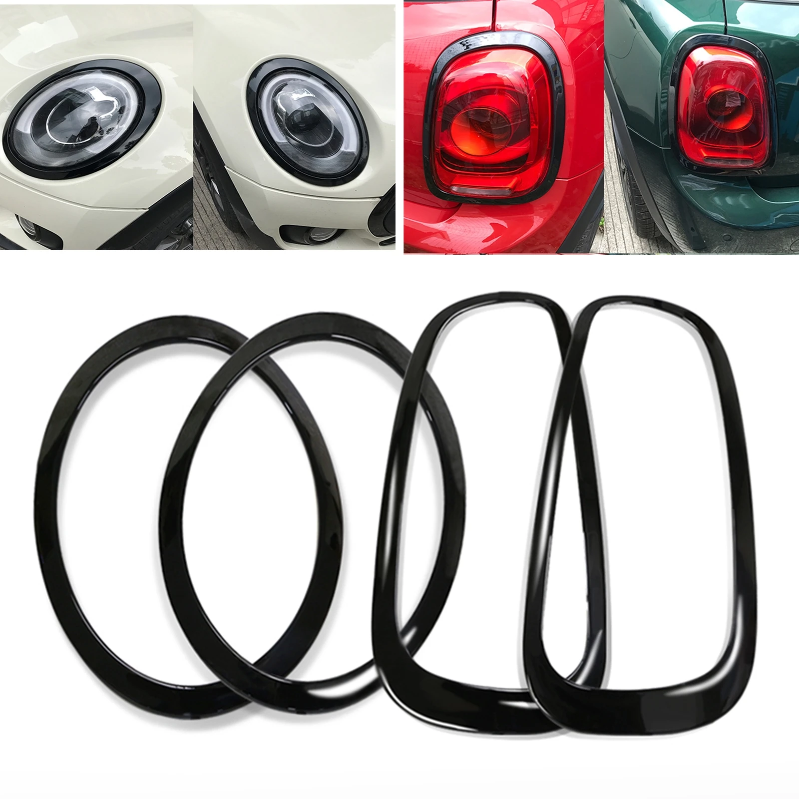 

For Mini Cooper F55 F56 F57 2014-2021 Glossy Black Front Head Light+Rear Lamp Frame Trim Headlight Taillight Bezel Sticker Strip