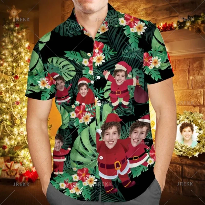 

Small Size Hawaiian 3D Custom Faces Gingerbread Man Tiki Printing Shirts Men Happy Christmas Graphic Shirts & Blouses Clothing