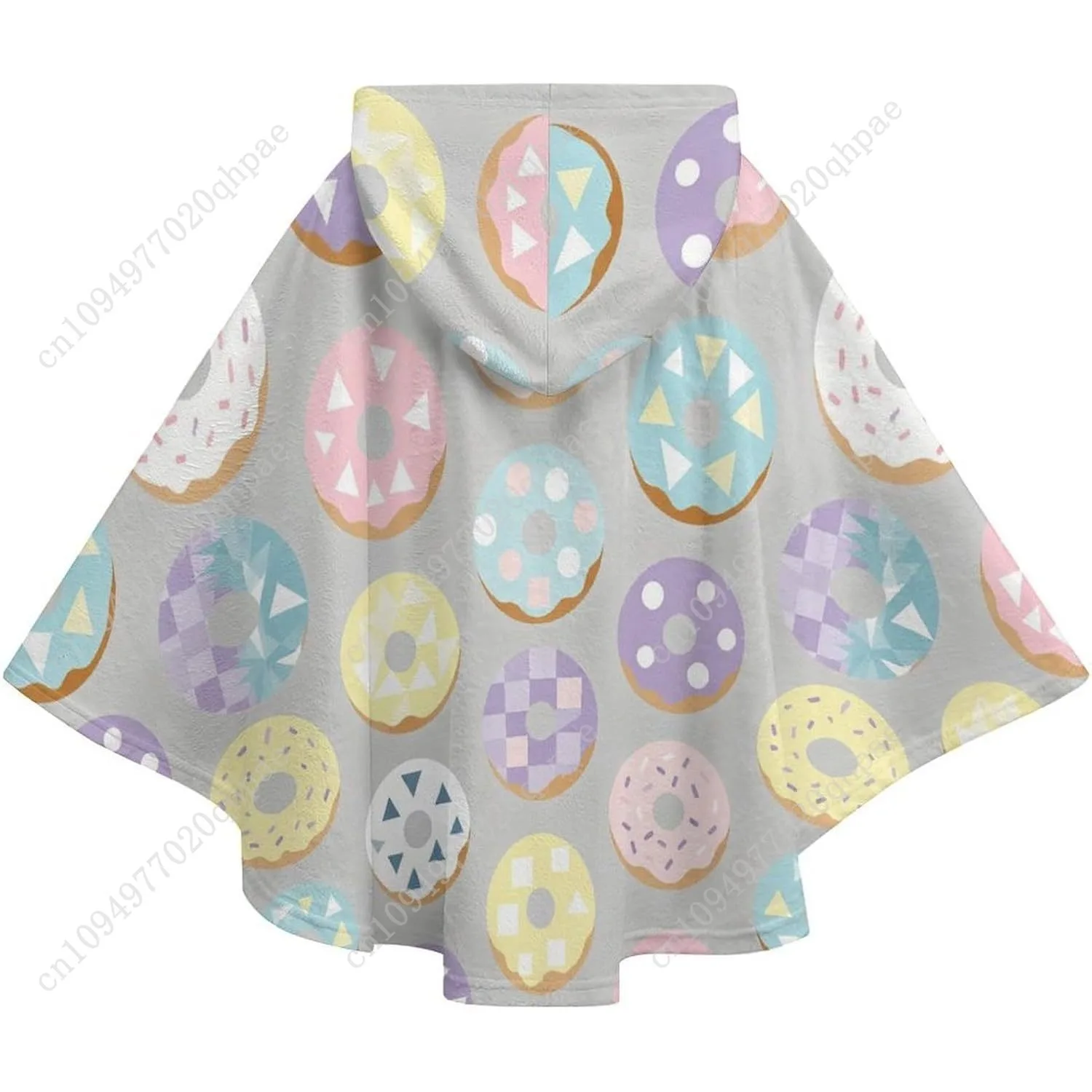 Comodo maglione coperta in flanella, felpa con cappuccio oversize con ciambelle colorate e tasche per bambini e adolescenti