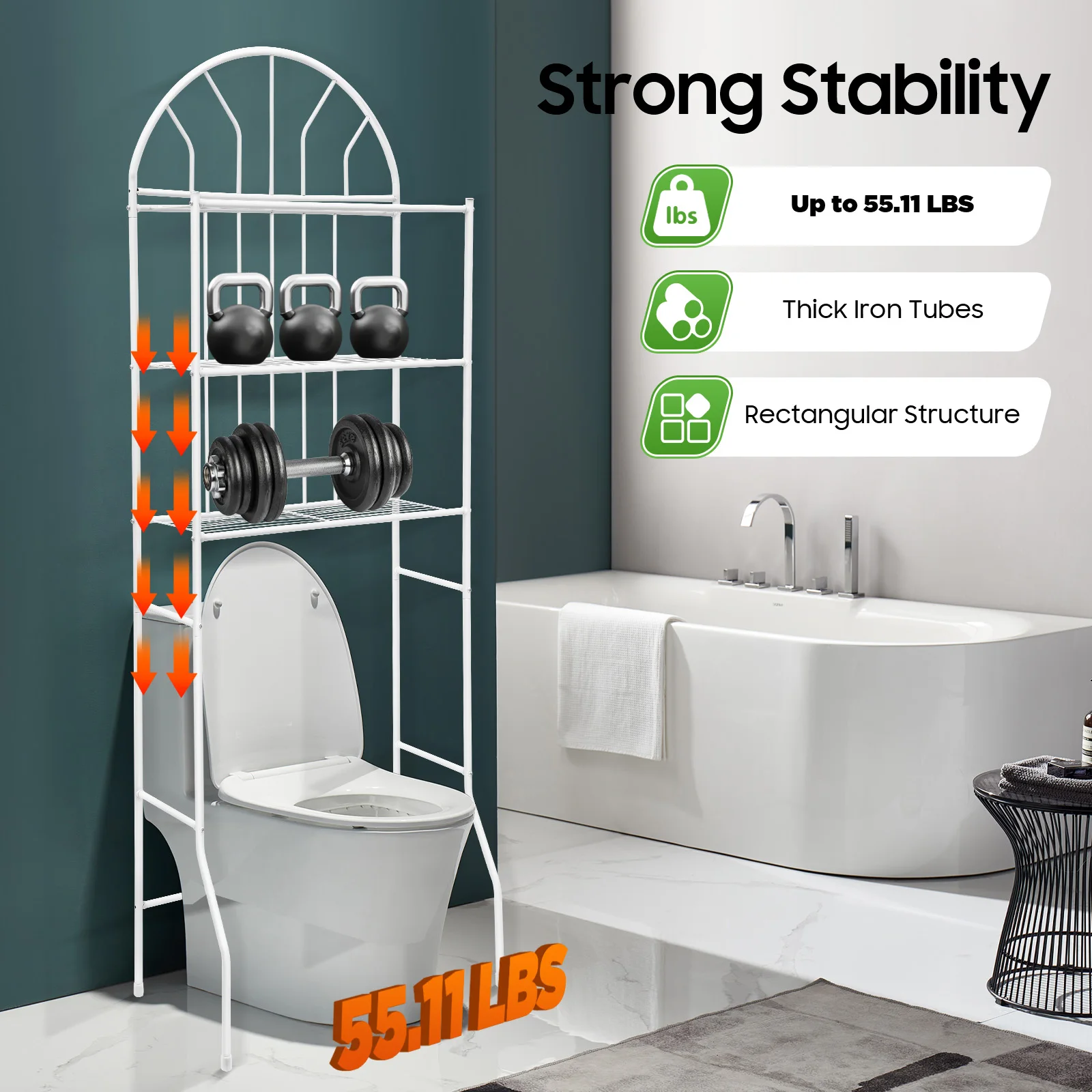 

Over Toilet Storage Shelf 3-Tier Bathroom Organizer with 25kg Capacity Space Saving for Small Bathroom