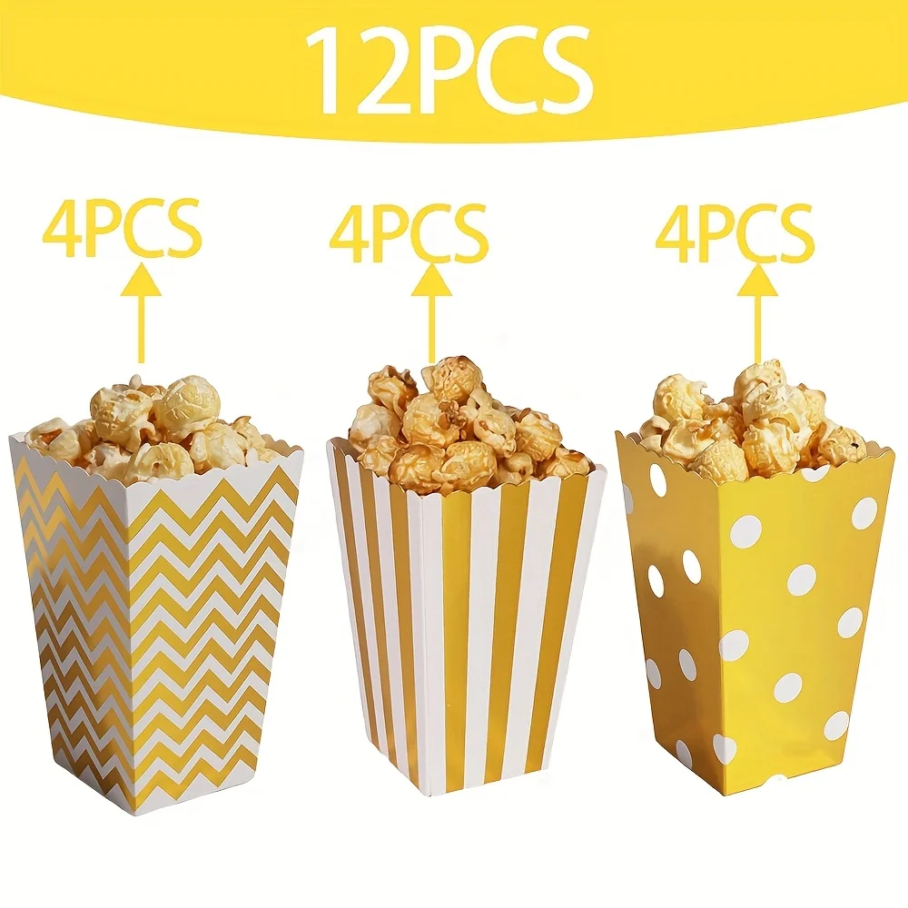 12/24 قطعة صناديق الفشار الذهبية 11.05X7.01X5.0 سنتيمتر ورقة صغيرة صندوق الفشار كرتون الفشار الحاويات مناسبة #3