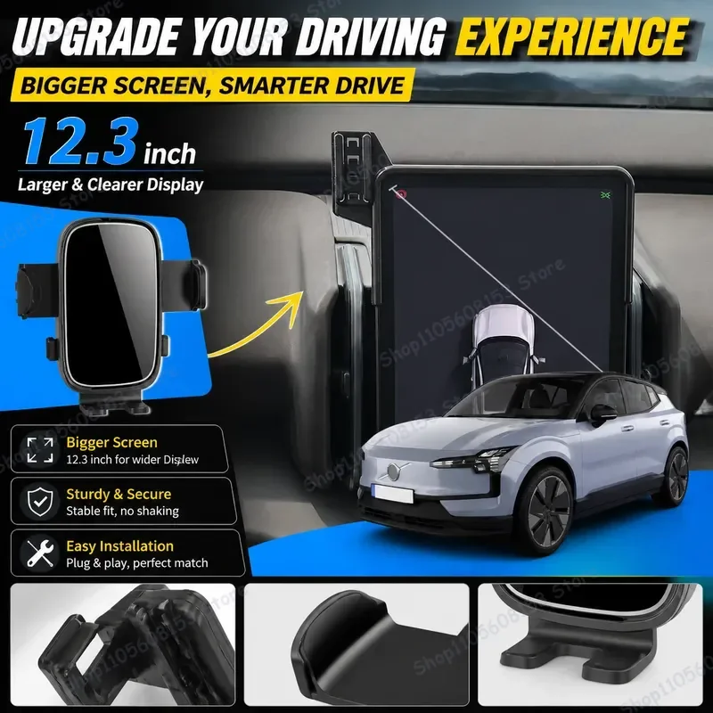 For VOLVO EX30 2024 2025 2026 Clip On Phone Holder Adjustable Car Mount Stable No Vibration Dashboard Screen Base Vehicle