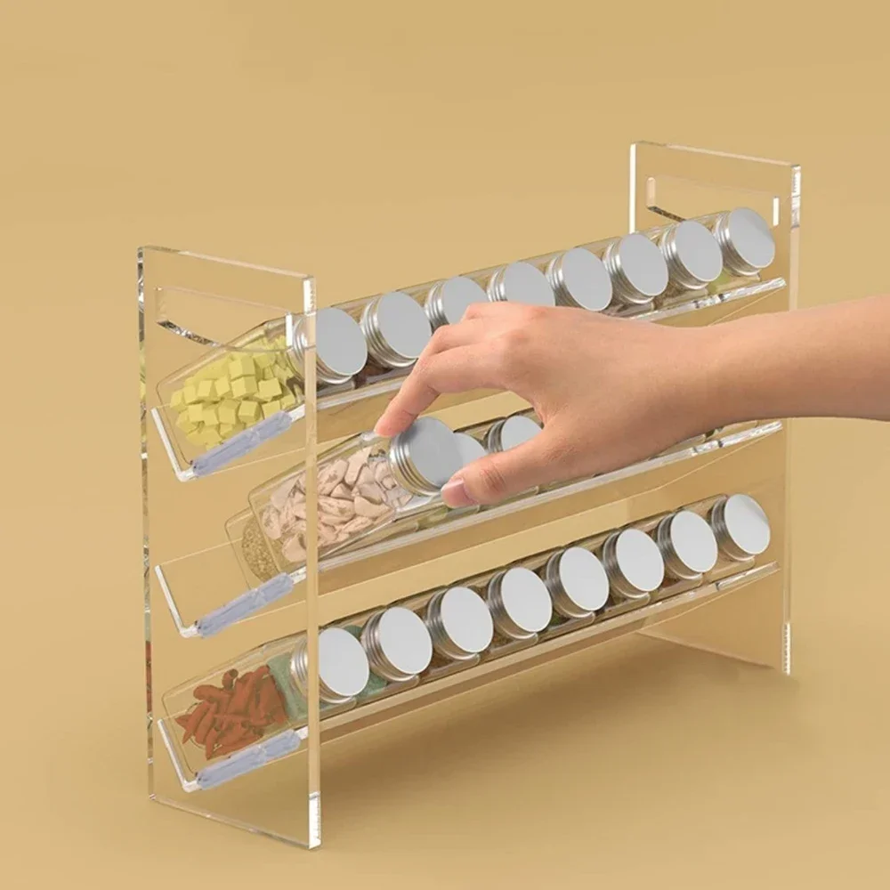 Simple Three-layer Acrylic Spice Display Rack for Home Kitchen Countertop Transparent Spice Rack Multi-functional Storage Rack