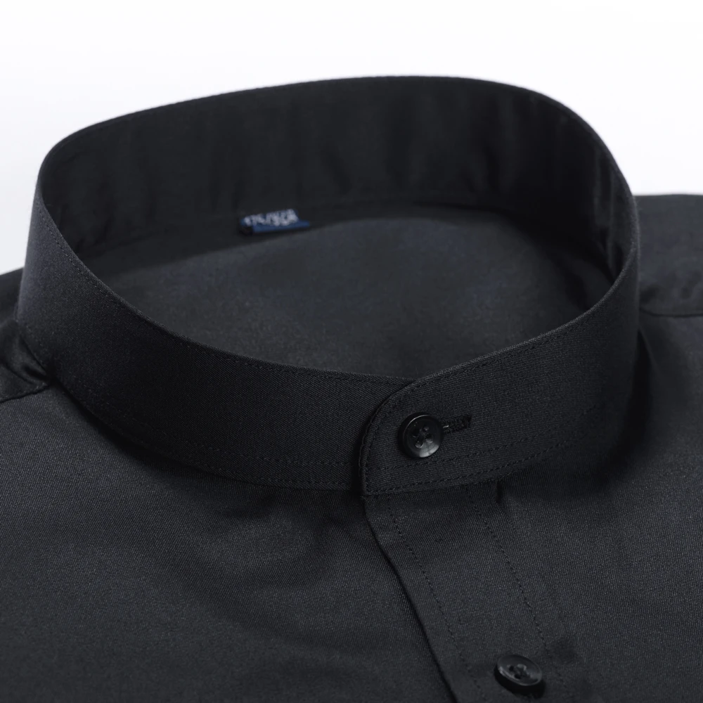 قمصان رجالية ذات ياقة مربوطة مع جيب وأكمام طويلة وياقة الماندرين وقميص متعدد الاستخدامات وقميص سادة للأنشطة التجارية