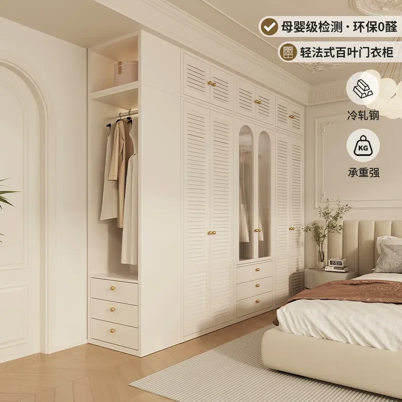 for European Cream Style Steel Shutter Door Wardrobe Metal Locker for Bedroom Adult Children Environmentally Friendly