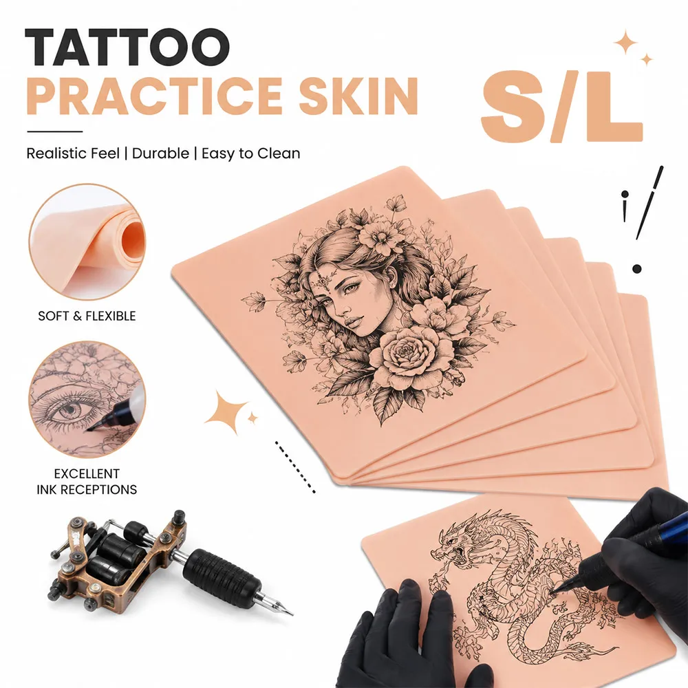 Tattoo Practice Skin 1MM Thin Silicone Fake Skin S/L Size Soft Flexible Blank Skin For Tattoo Beginner Artist Training Tattoo Ac