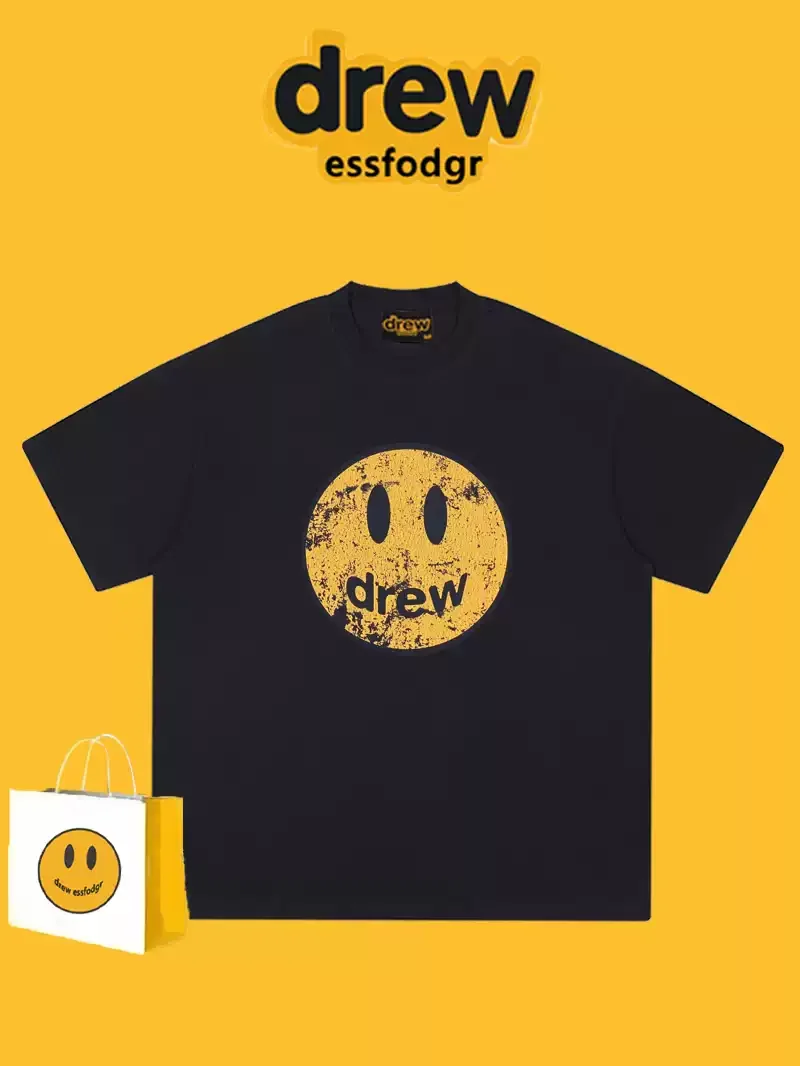 Men's Summer Streetwear Distressed Smiley Face T-Shirt – American-Style FOG Loose-Fit Unisex Short-Sleeve Tee