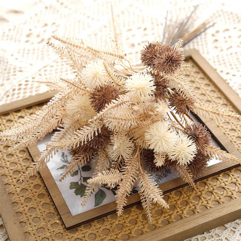 6/12pcs Artificial Prickly Ball Flower Plastic Brown Fake Plant DIY Home Wedding Living Room Cheap Vase Decor Christmas Supplie