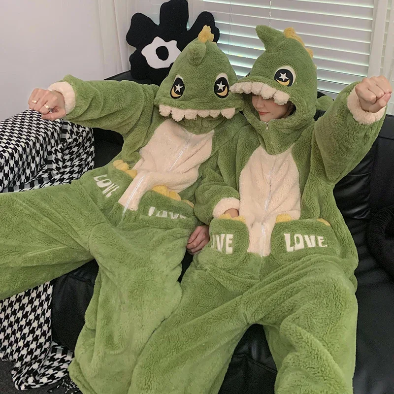 بيجامة بهودي ديناصور كيجورومي للرجال والنساء ، حللا ، ملابس نوم ، أزواج ، مخمل ، سحاب ، نيسيي ، ناعم ، دافئ ، شتوي
