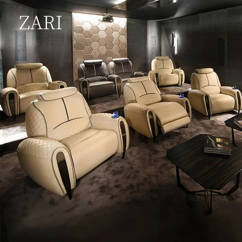 *New Genuine Leather Villa Home Theater Sofa Private Cinema Living Room Electric Multi-Functional Viewing Seat