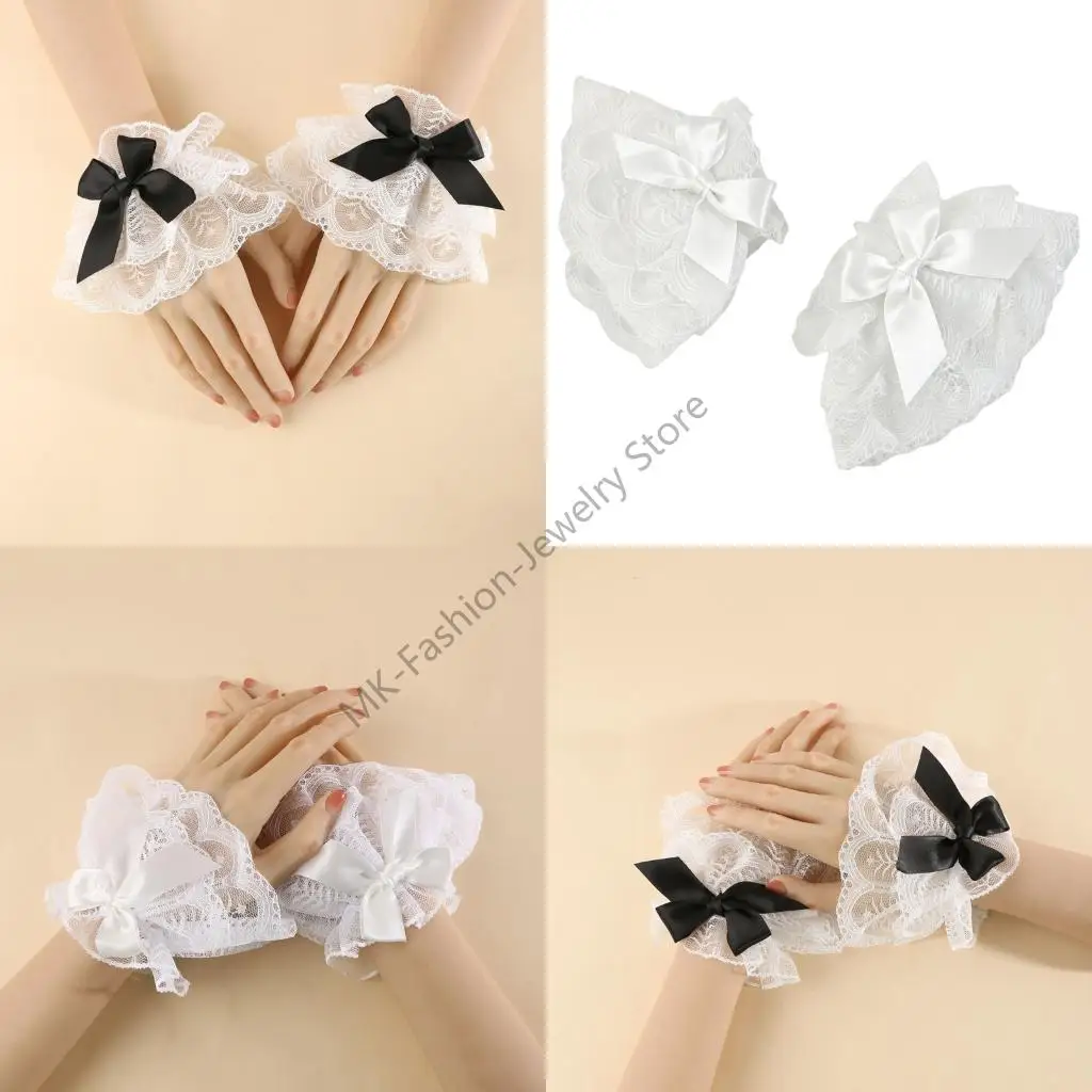 

Q6PF Breathable Wristband Wrist Covers With Lace Patterns Nails Art Photo Props Comfortable Floral Sleeves