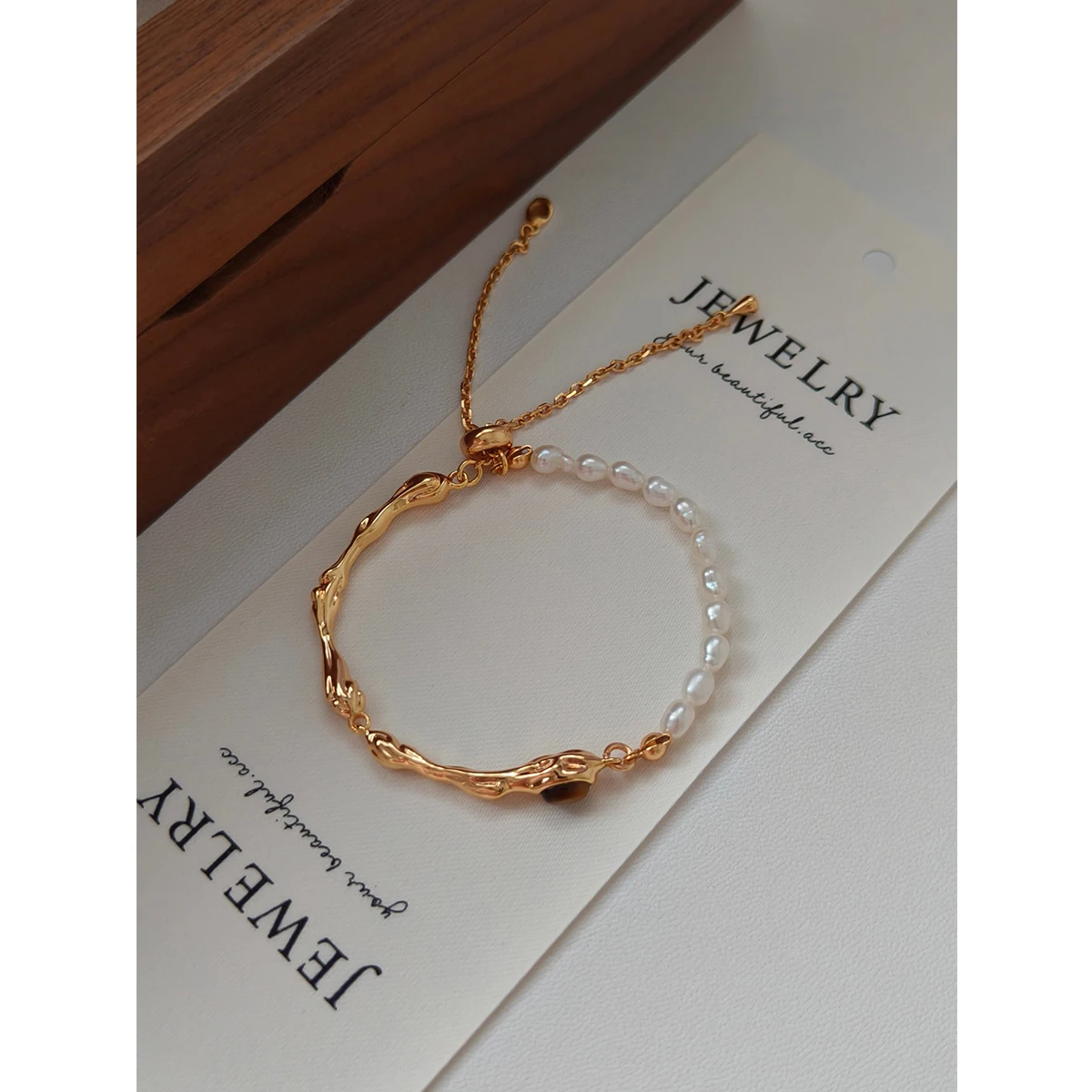 NEW ​ Full Body S925 Pure Silver Plated With 18K Real Gold | Tiger Eye Stone | Natural Pearl Bracelet 100619