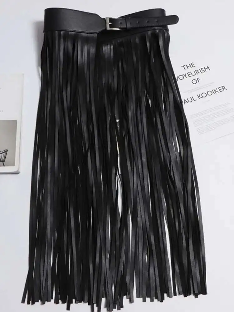 LANMREM Basics PU Leather Skirt Women Belt Black Color High Street Decoration Full Tassels Skirts Female New Fashion 2DC1326 6 LANMREM Basics PU Leather Skirt Women Belt Black Color High Street Decoration Full Tassels Skirts Female New Fashion 2DC1326 6