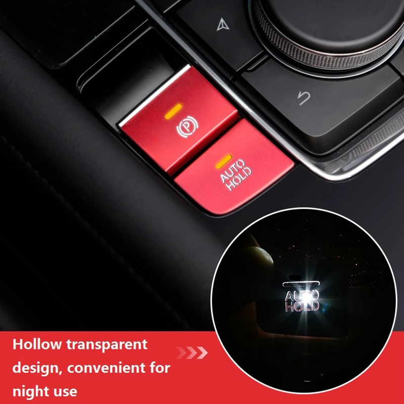 Super Sale Car Aluminum Handbrake Parking Brake AUTO HOLD Button Cover Frame Trim Sticker for Mazda 3 Axela CX-30 MX-30 2020,Red