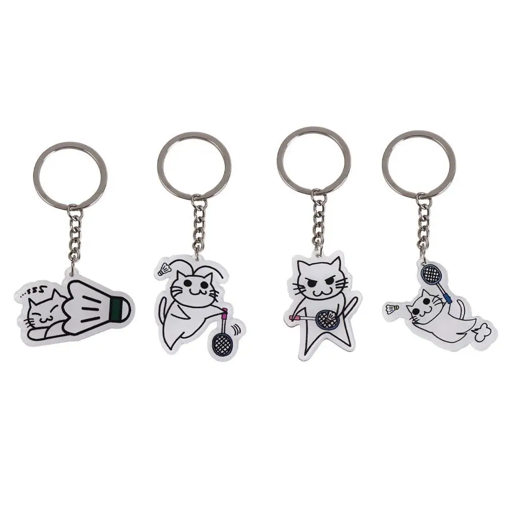 القط لعب الريشة الريشة كيرينغ مزدوجة الوجهين الاكريليك الريشة المفاتيح DIY بها بنفسك لطيف الريشة سلسلة مفاتيح صديق هدية