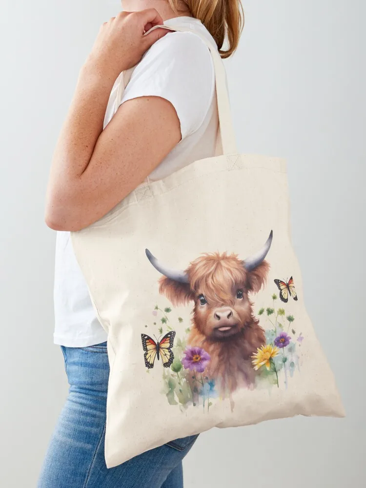 

Long Haired Highland Baby Cow Tote Bag university shopper bag tote bag university supermarket folding Customizable tote