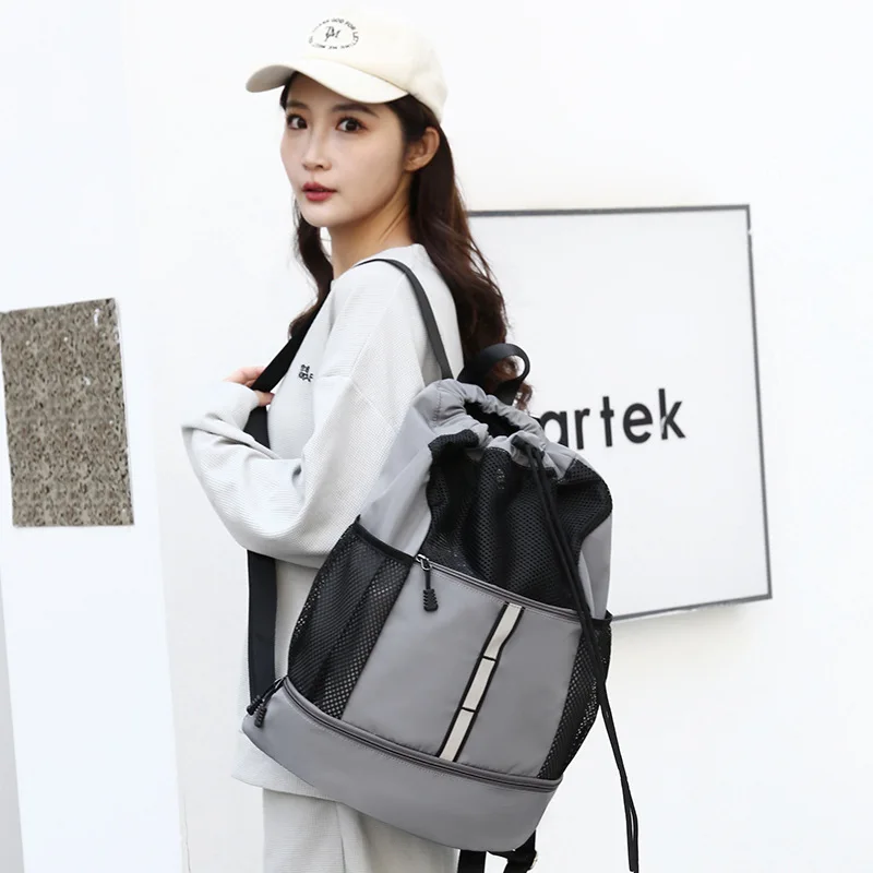 Women Dry Wet Separation Swim Gym Bag Large Capacity Drawstring Backpack Oxford Basketball Travel Bag