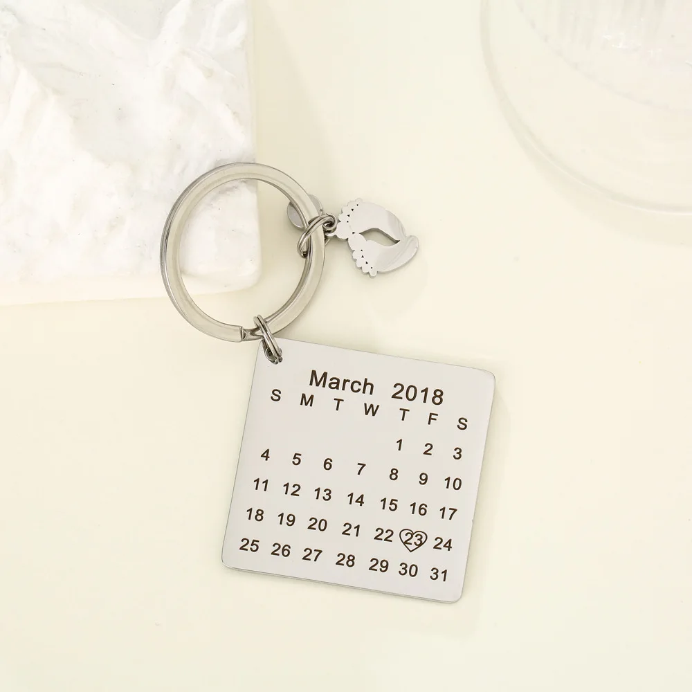 2023 Romantic Personalized Couple Photo Keychain Custom Picture Anniversary Date Calender Keychain Valentine Days Jewelry Gifts