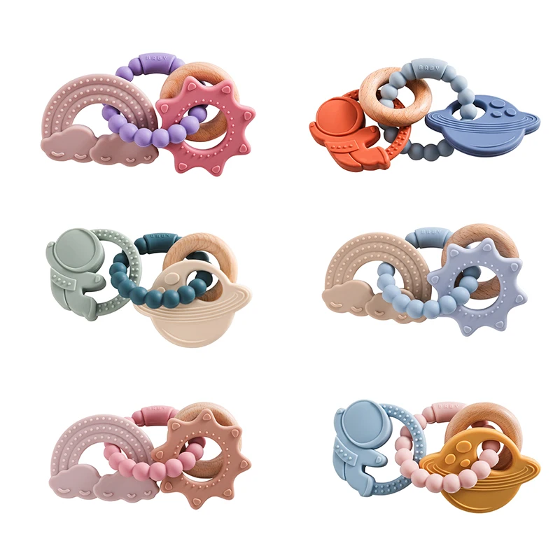 1PCS Baby Silicone Teether Cartoon Space Shape Teething Toy Baby Early Education Sensory Touch Game Baby Dental Care Baby’s GIft