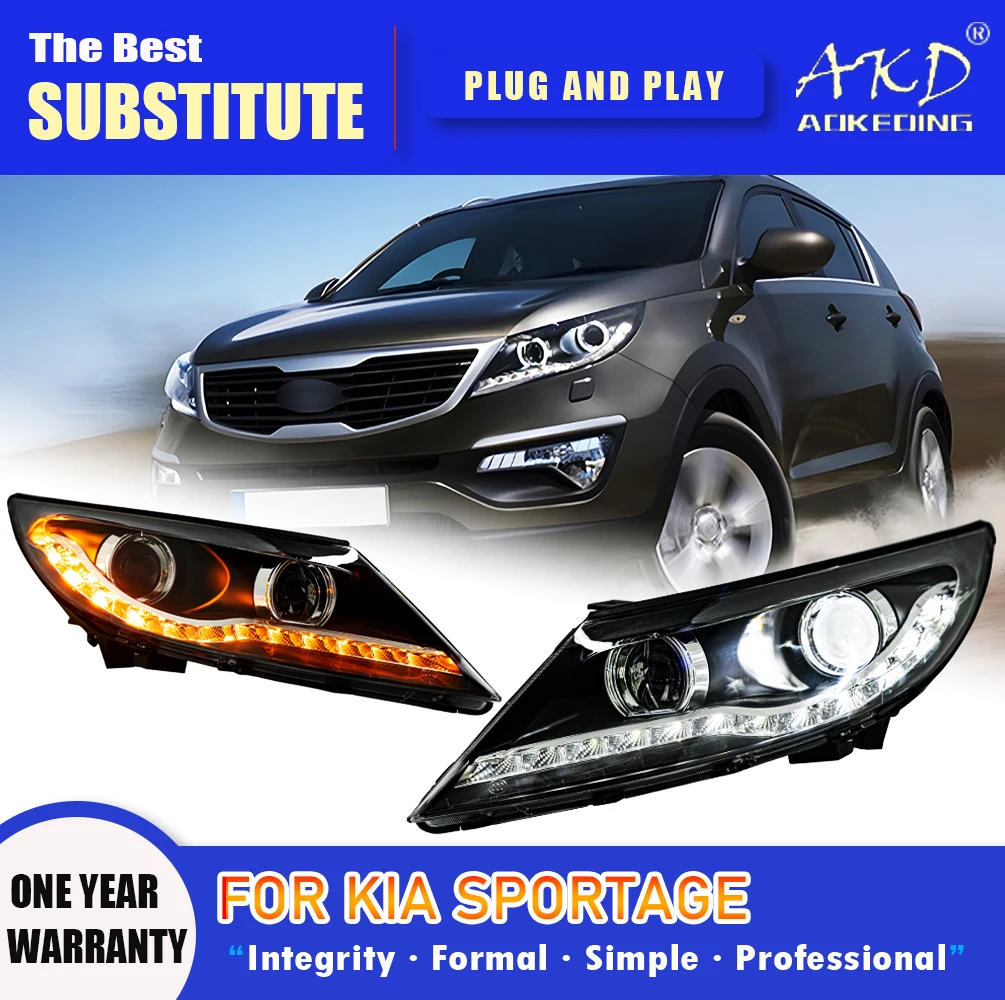 AKD Head Lamp for Kia Sportage LED Headlight 2011-2014 Headlights Sportage DRL Turn Signal High Beam Angel Eye Projector