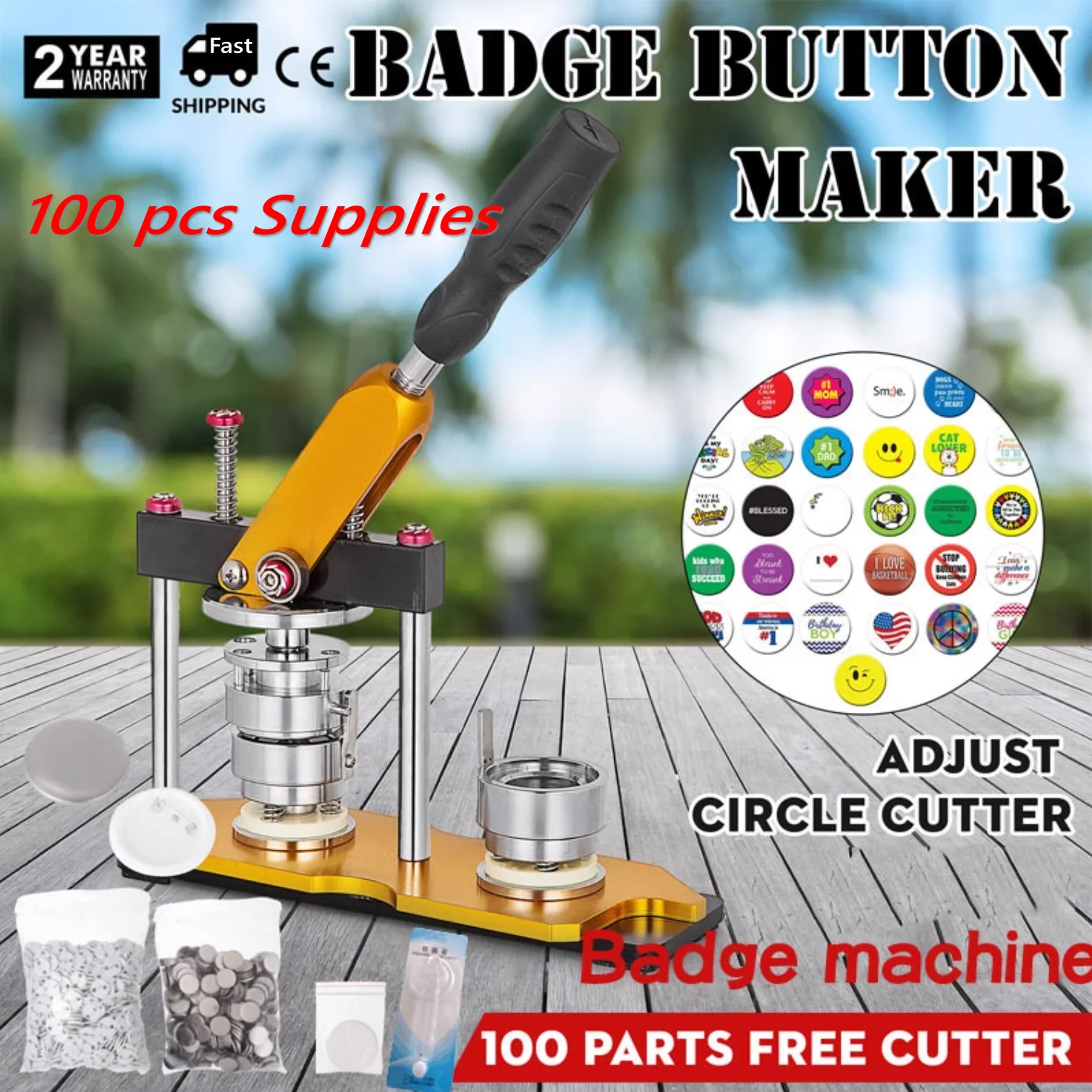 

New Model Badge Making Machine Button Maker Various Sizes + 100 Sets Supplies