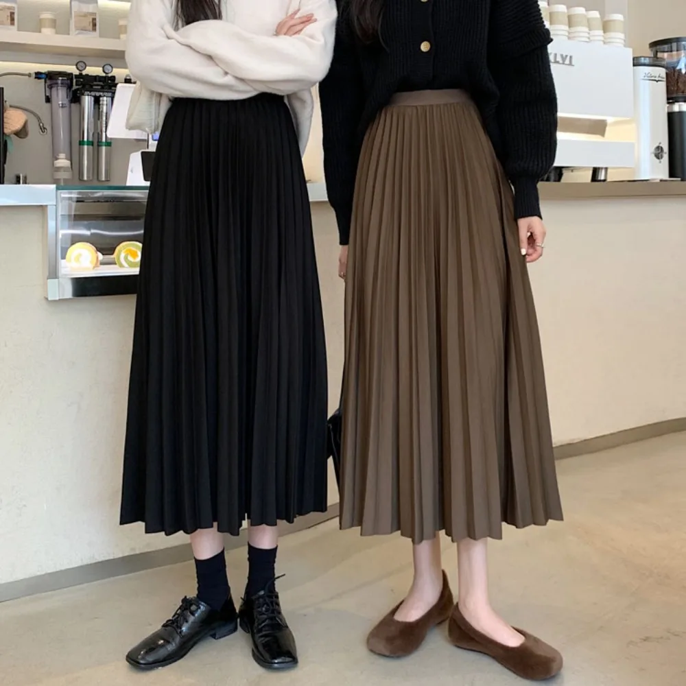 Simple Trend 2026 New Solid Color Fashion Elegant Holiday Pleated Skirt Women's Thin High Waist Versatile a Word Long Dress