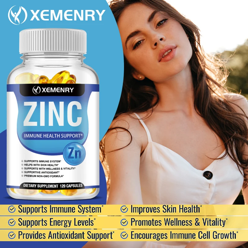 Zinc Capsules Support The Body\'s Immune Defense 120 Vegan Capsules Non-GMO, Gluten-Free