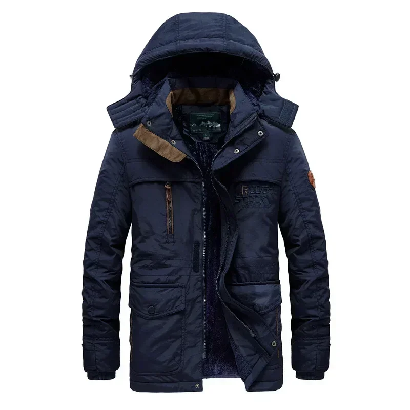 Men's Winter Jacket Fleece Linning Outdoor Parka Coat Hooded Windbreaker  Thick Warm Outerwear Big Size 6XL Multi-pocket