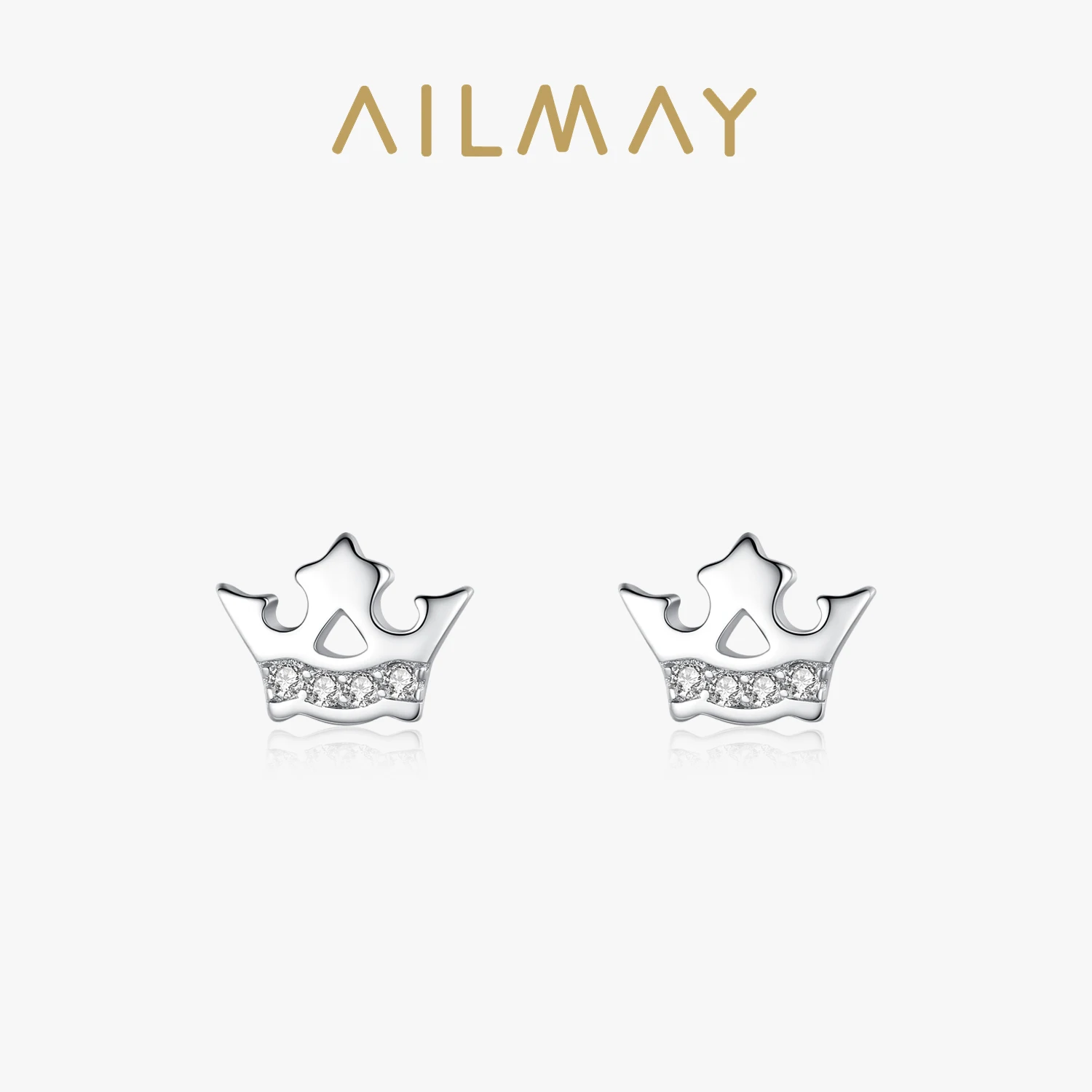 Ailmay Birthday Gift Top Quality Real 925 Sterling Silver Sweet Cute Crown Stud Earrings for Women Korea Style Fine Jewelry