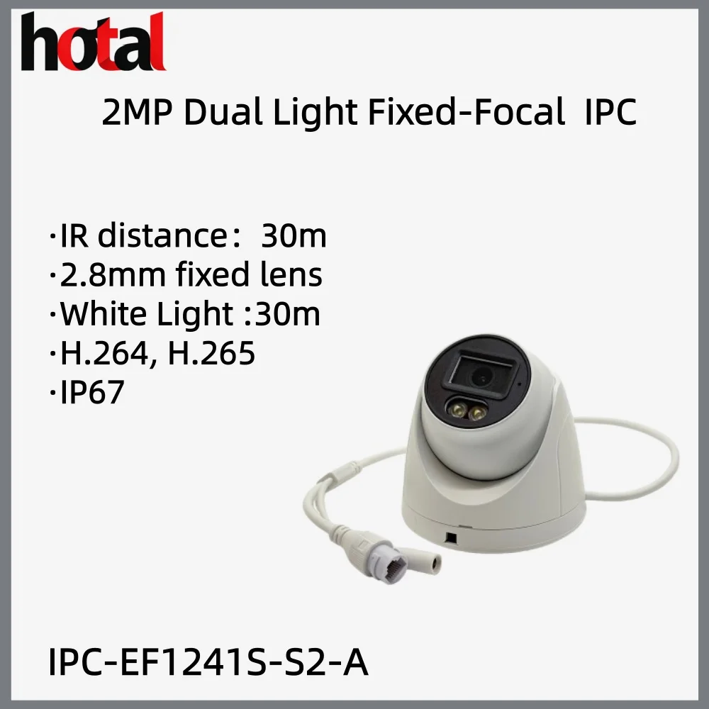 كاميرا داهوا متوافقة مع 2 ميجابكسل 4 ميجابكسل مزدوجة الضوء بؤرية ثابتة مع ميكروفون مدمج وكشف الحركة PoE IP67 كاميرا أمان خارجية