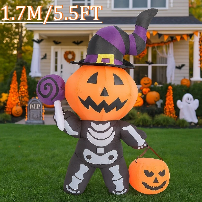 

5.5FT Halloween Holiday Lighting Giant Pumpkin Ghost Decoration Outdoor Garden Homes Glowing Decor for Yard Horror Blow Up Model