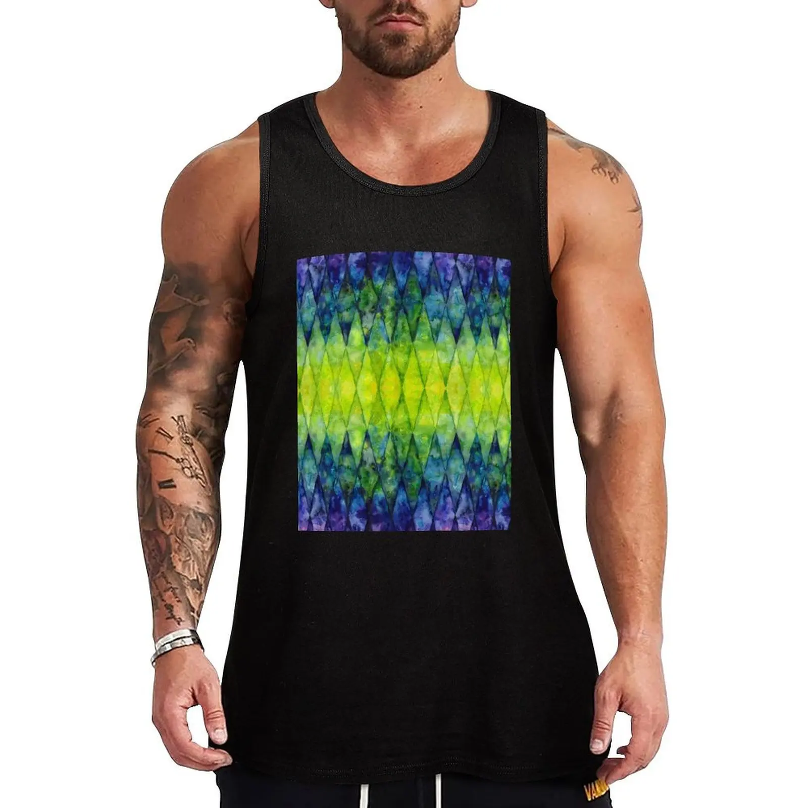 

Geometric Watercolor Pattern Tank Top Men's singlets Men's sleeveless t-shirt Male clothes