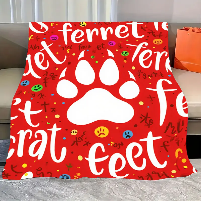 

1pc Flannel Blanket "Ferret Rat Feet Print Blanket - Cozy Red Throw for Pet Lovers"