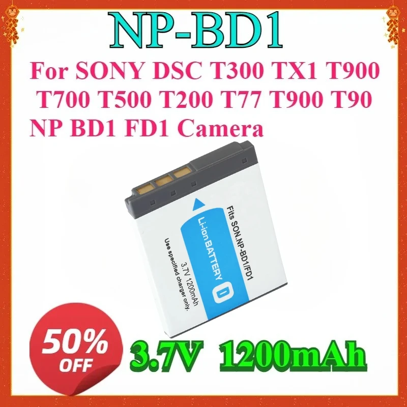 

For NP-FD1 NP-BD1 3.7V 1200mAh Replaceable Battery for SONY DSC T300 TX1 T900 T700 T500 T200 T77 T900 T90 NP FD1 Camera Battery