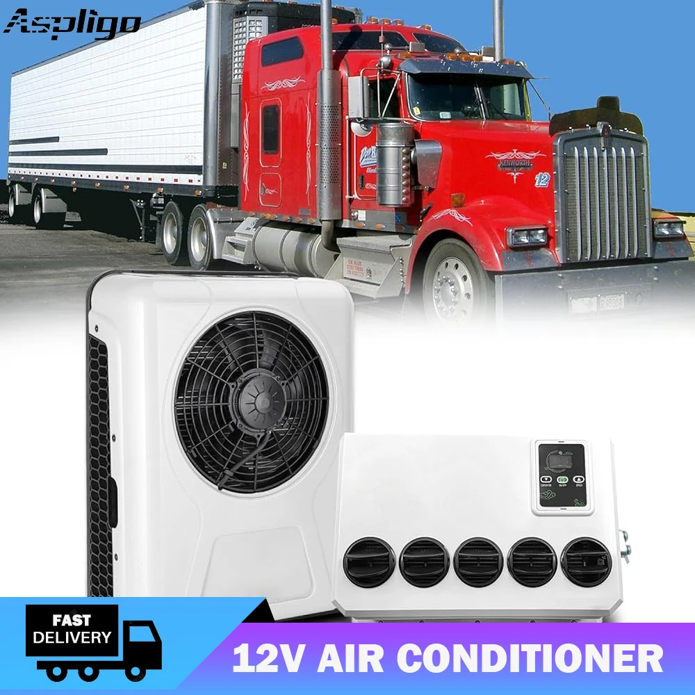 Aspligo 12V 24V Electric Truck Split Air Conditioner 10500BTU Parking Air Conditioning For Car Camper Van Motorhome Excavators