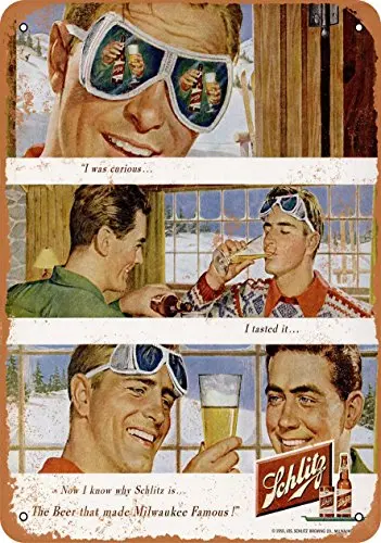 Metal Sign - 1950 Schlitz Beer and Skiing - Vintage Look