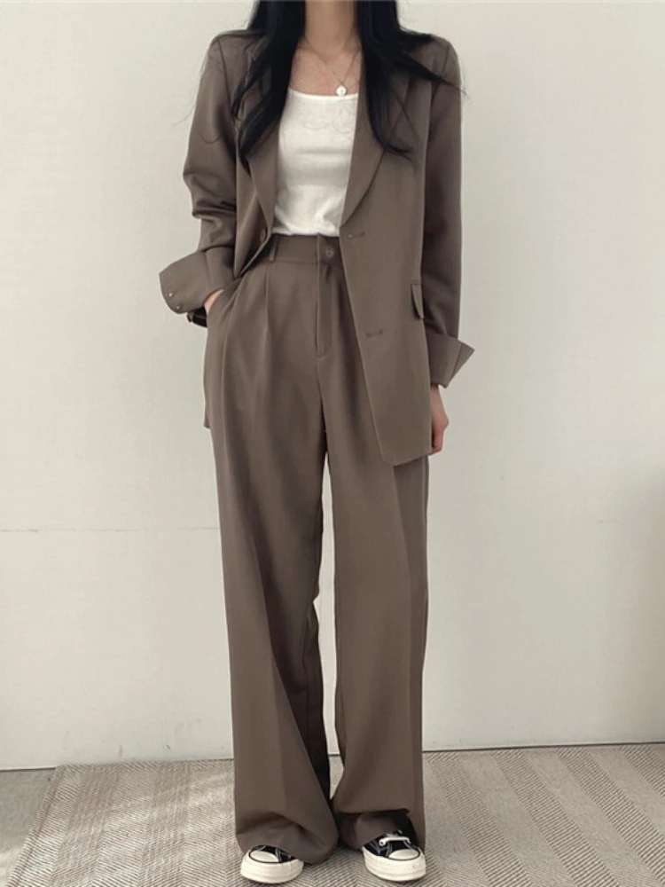 

Solid Elegant Suit Commuter Coat Autumn Winter Clothing 2023 Women Suit Jacket Trousers Set Full Sleeve Single Breasted Pants