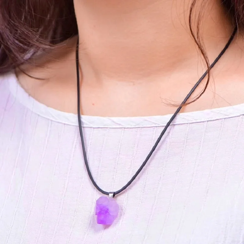 Natural Amethysts Flower Necklace Reiki Healing Stone Irregular Shape Jewelry DIY Gift Adjustable Choker Lucky Pendant For Women