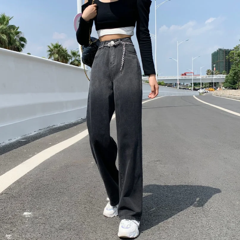 Personalized Gradient Color High Waist Wide Leg Jeans 2023 Summer New Women's Straight Tube Loose Pants Fashion Versatile