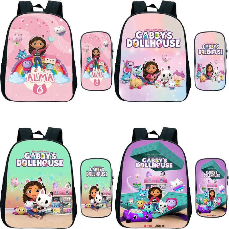 

Cartoon Gabbys Dollhouse Backpack 2Pcs/Set Toddler Kindergarten Bags Kids School Bag Pen Bag Boys Girls Bookbag Children Mochila