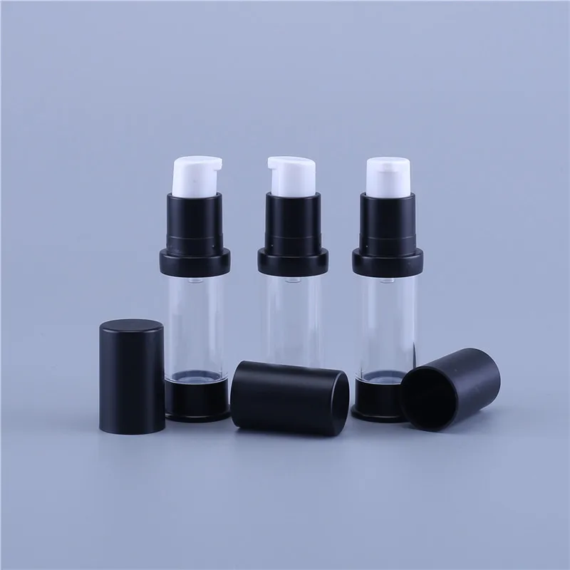 

200pcs 5ml Empty Airless Vacuum Pump Bottle 5cc Refillable Plastic Lotion For Travel With Black Top And Bottom