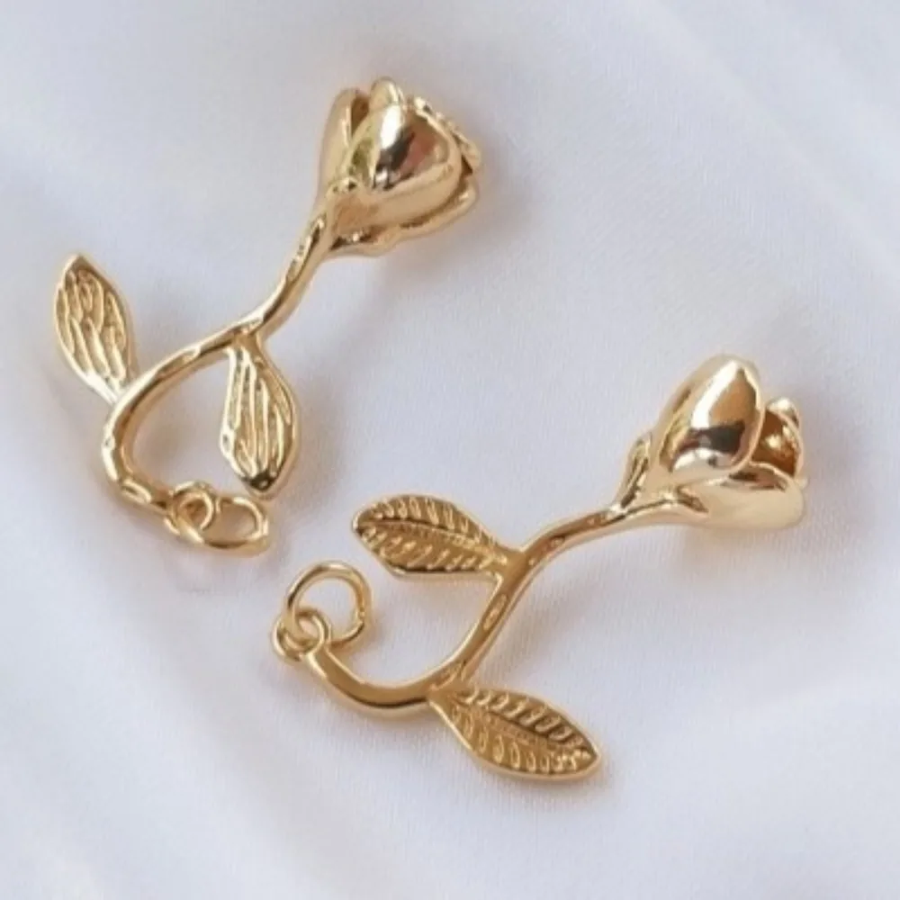 

1pcs Copper Charms 14K Gold Color Rose Pendant DIY Earrings Ear Hook Earrings Pendant String Jewelry Material Accessories